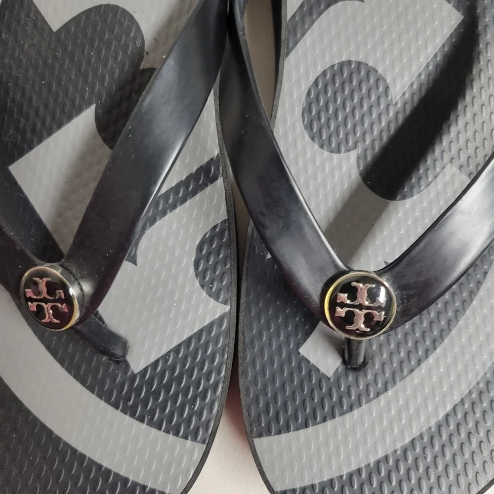 Tory Burch Black Logo Flip Flop Sandals